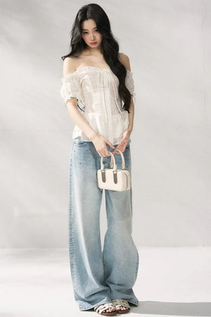 Blue Straight-Leg Denim Pants
