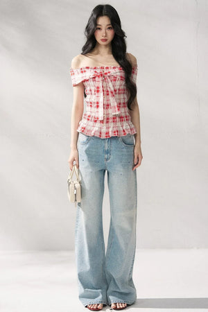 Blue Straight-Leg Denim Pants