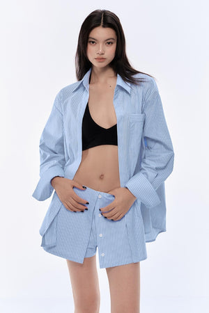 Blue Striped Two-Piece Skirt Set-Up