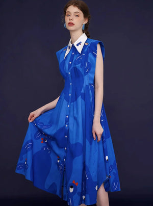 Blue Temperament Thin Cotton Dress