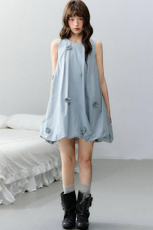 Blue Three-Dimensional Floral Dress