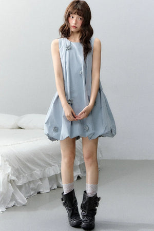 Blue Three-Dimensional Floral Dress