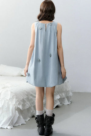 Blue Three-Dimensional Floral Dress