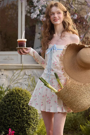 Blue Velvet Floral Ribbon Dress
