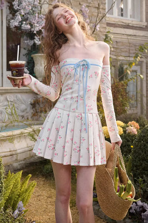 Blue Velvet Floral Ribbon Dress