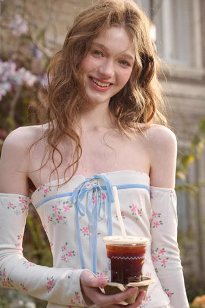Blue Velvet Floral Ribbon Dress