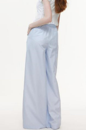 Blue & White Plaid High-Waisted Wide-Leg Pants