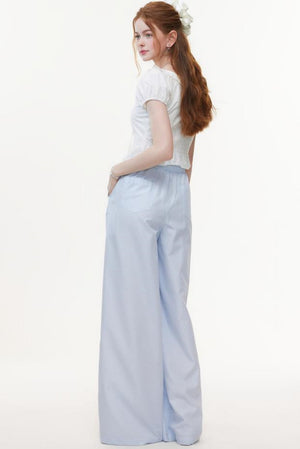 Blue & White Plaid High-Waisted Wide-Leg Pants