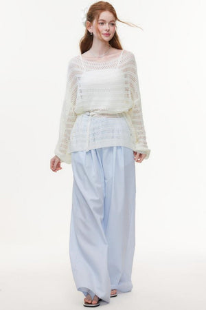 Blue & White Plaid High-Waisted Wide-Leg Pants