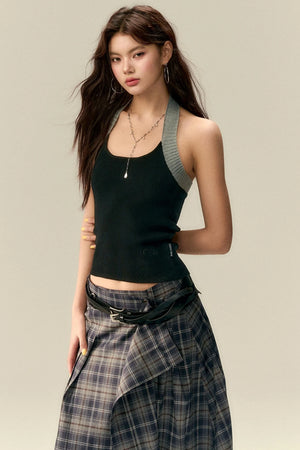 Bold Collar Contrast Cardigan Set-Up