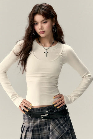 Bow Accent Long Sleeve Tops