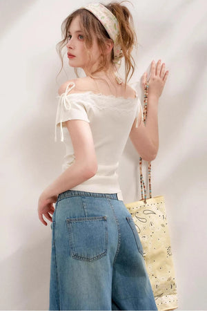 Bow-Detail Wide-Leg Jeans