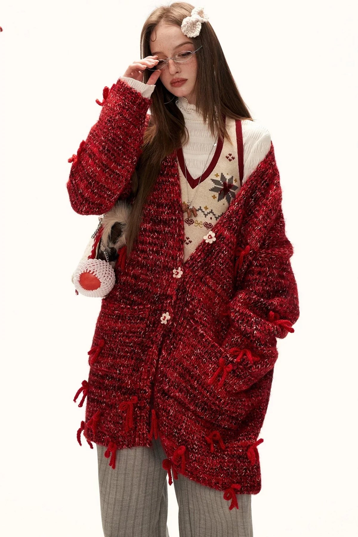 Bow Flower Knit Cardigan