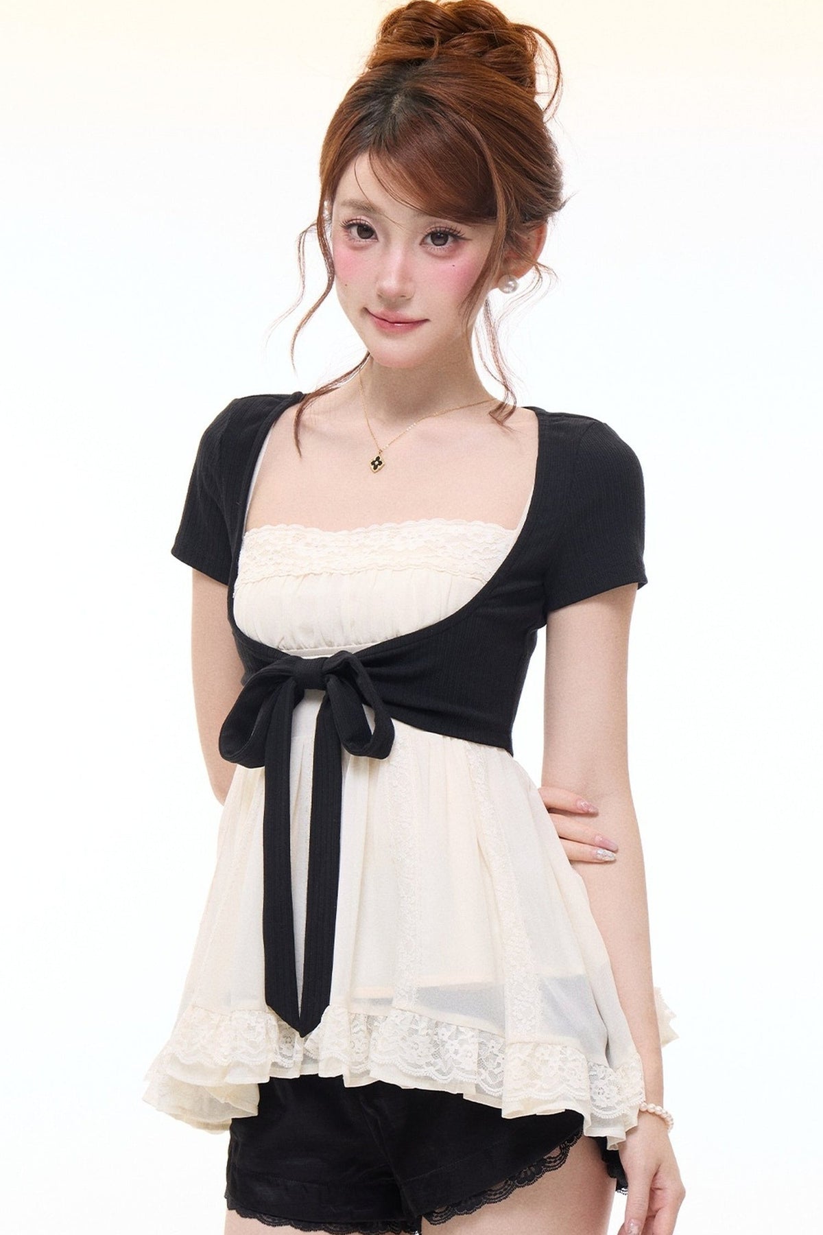 Bow-Knot Cardigan Camisole and Shorts Set-Up