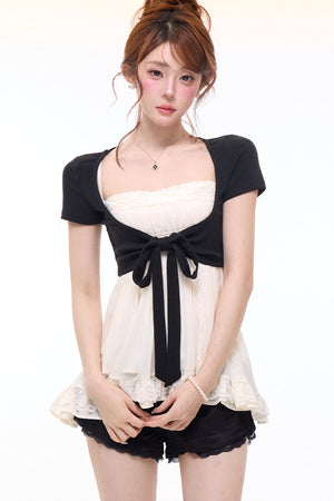 Bow-Knot Cardigan Camisole and Shorts Set-Up