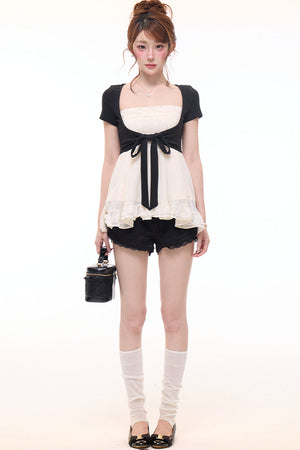 Bow-Knot Cardigan Camisole and Shorts Set-Up