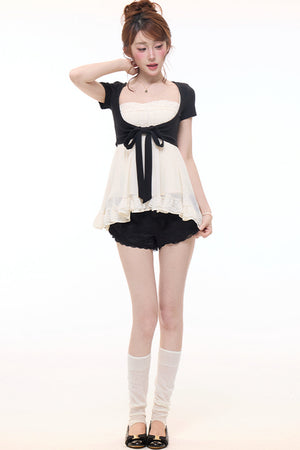 Bow-Knot Cardigan Camisole and Shorts Set-Up