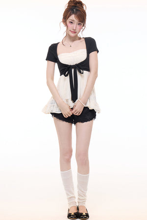Bow-Knot Cardigan Camisole and Shorts Set-Up