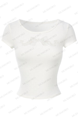 Bow Lace Cutout Short-Sleeve T-Shirt