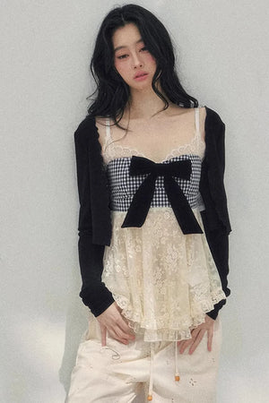 Bow Lace Plaid Top Set-Up