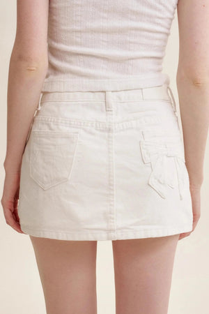 Bow Patch Denim Halter Skirt