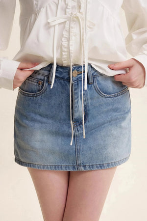 Bow Patch Denim Halter Skirt