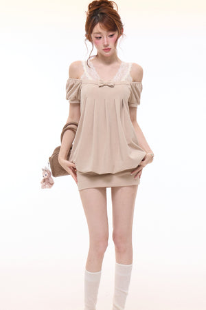 Bow Square-Neck Floral Dress Set-Up