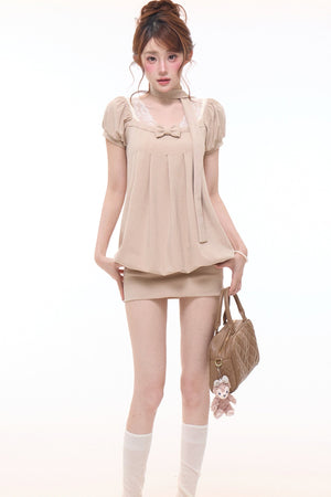 Bow Square-Neck Floral Dress Set-Up