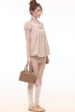 Bow Square-Neck Floral Dress Set-Up