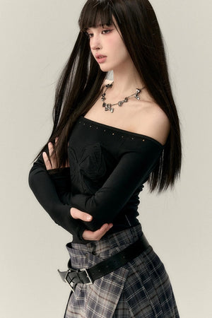 Bow Studded Shoulder Top