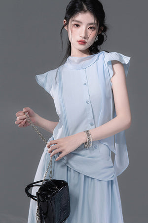 Bow Tie Diagonal Placket Ribbon Dress