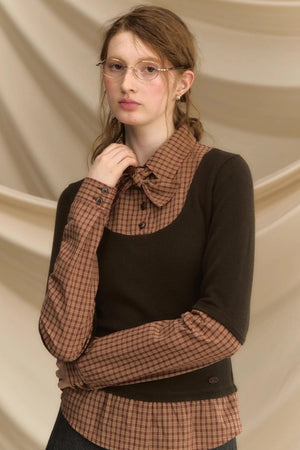 Bow Tie Plaid Slim Shirt