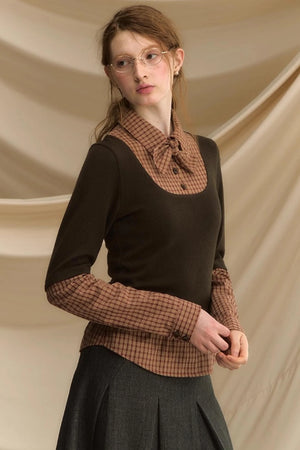 Bow Tie Plaid Slim Shirt