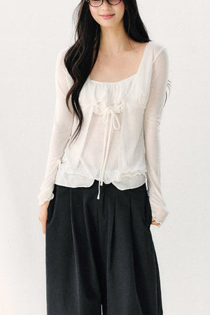 Bow Tie Sheer Cardigan And Camisole Set-Up