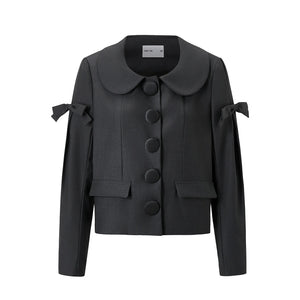 Bow Wool Long Sleeve Trench Coat