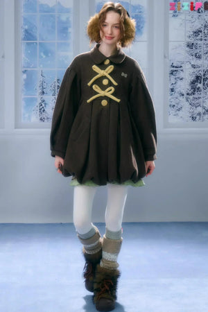 Bowknot Doll Collar Woolen Coat