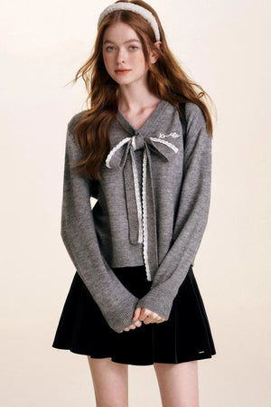 Bowknot Lace Patchwork Sweater