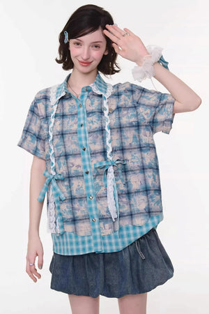 Braided Lace Plaid Blouse