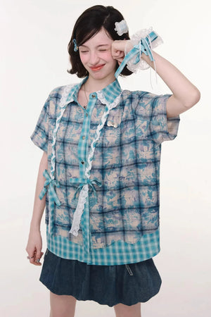 Braided Lace Plaid Blouse