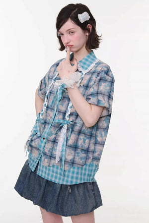 Braided Lace Plaid Blouse