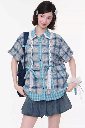 Braided Lace Plaid Blouse