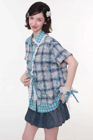 Braided Lace Plaid Blouse