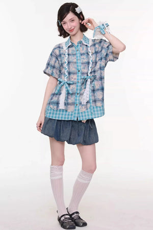 Braided Lace Plaid Blouse