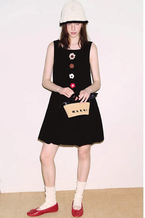 Breathable Linen Crochet Flower Dress