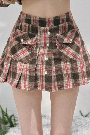 British Cafe Plaid Shirt and Short Skirt Set-Up