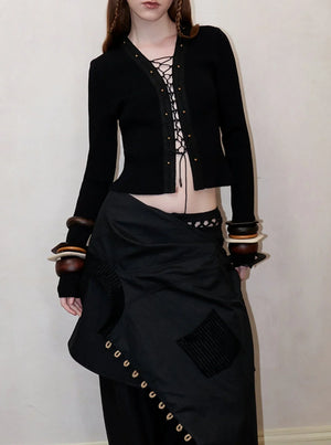 Bronze Rivets Braided Knit Crop Top