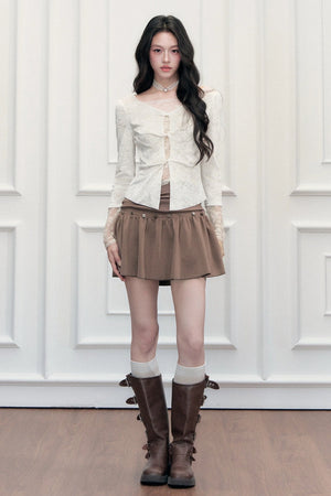 Brown Button High-Waisted A-Line Skirt