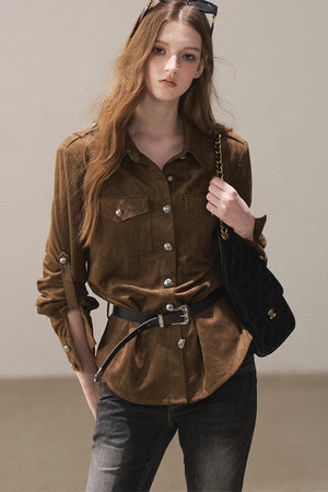 Brown Faux Suede Shirt Jacket