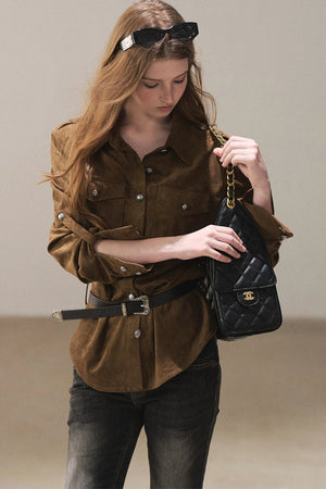 Brown Faux Suede Shirt Jacket