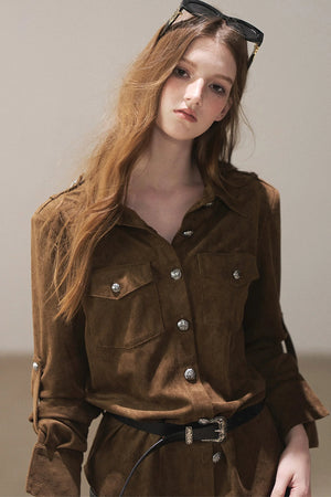 Brown Faux Suede Shirt Jacket